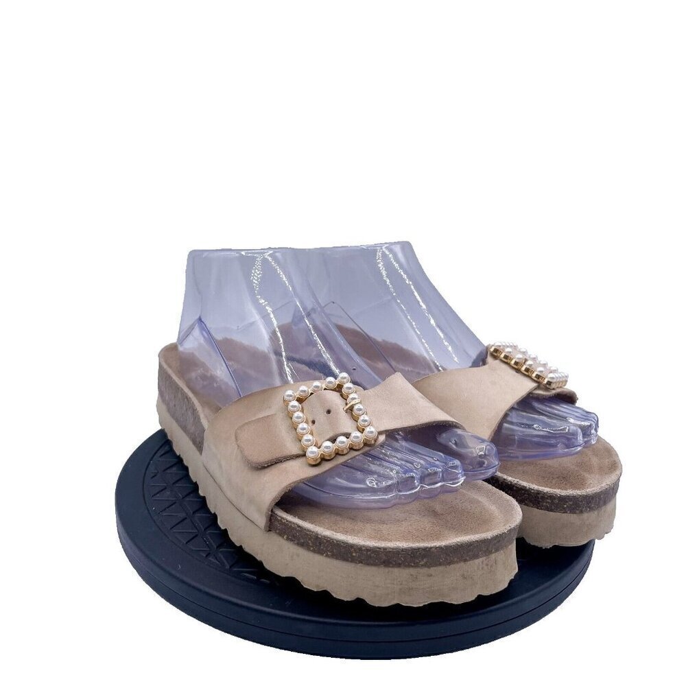 Autenti Spain Women Slide Sandal Shoes Size 39 Medium Beige Leather US 9